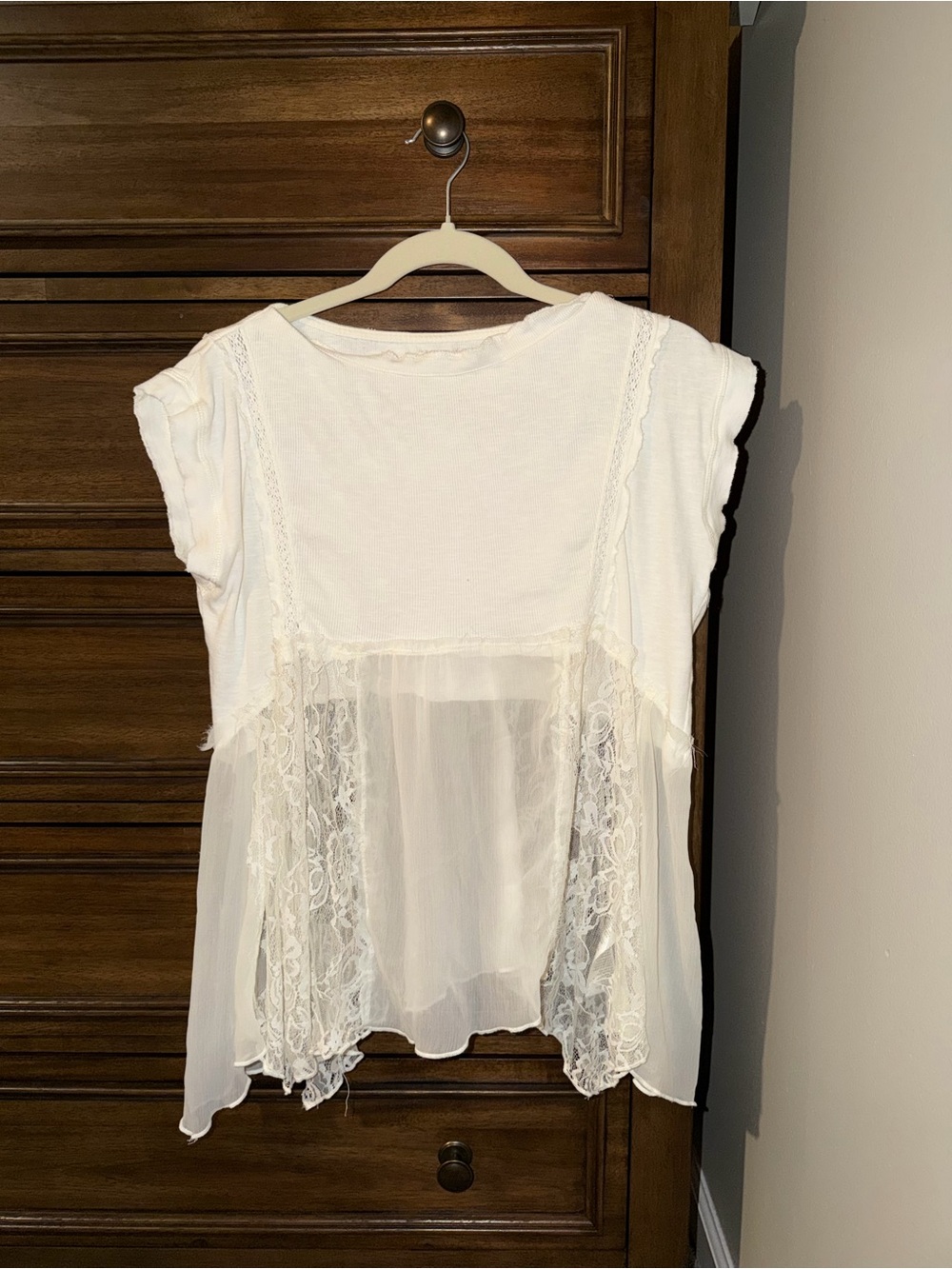 Kimchi Blue Cream Lace & Chiffon Short Sleeve Top